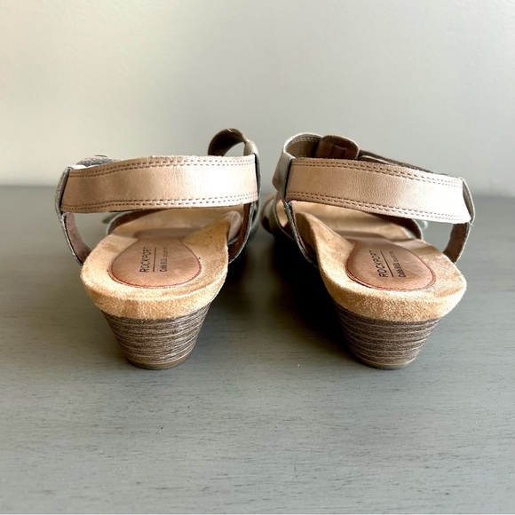 Rockport Cobb Hill Leather Strappy Wedge Sandal Sz10N Beige Neutral Arch Support - Picture 7 of 15